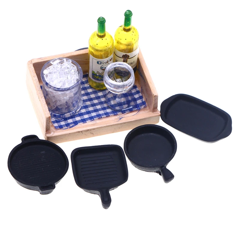 1Set 1:12 Dollhouse Miniature Baking Tray Pan Steak Skillet Kitchenware Model Kitchen Decor Toy Doll House Accessories