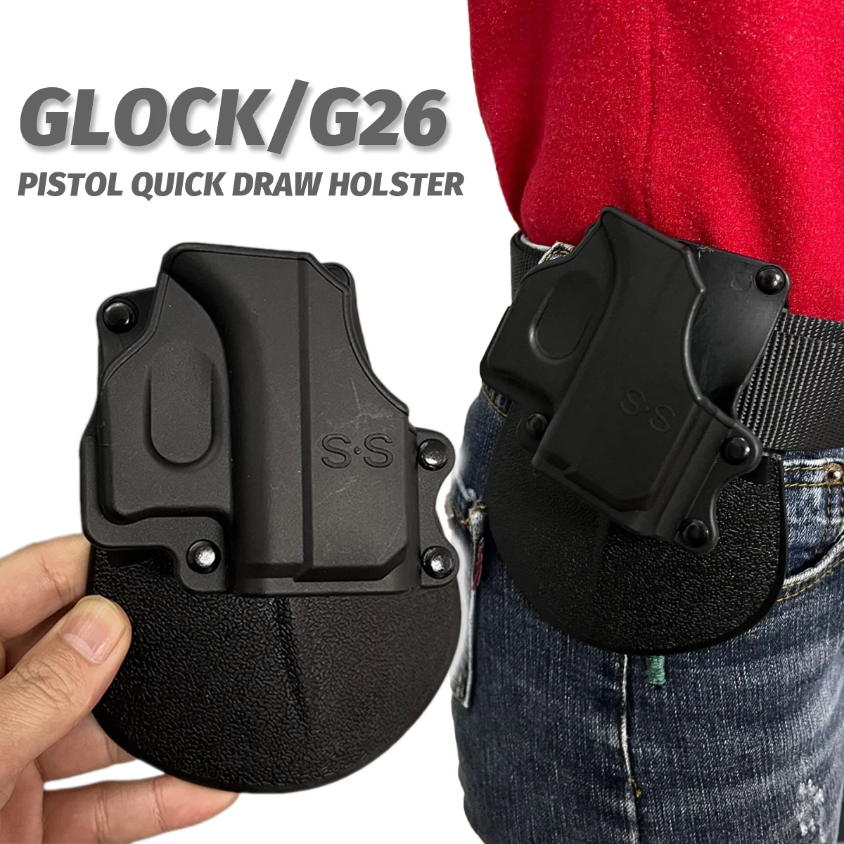 

Waist-Mounted Tactical Quick-Draw Holster Glock G26 Non-Locking Plastic Holster Airsoft Shooting Hunting Cosplay Compact Holster