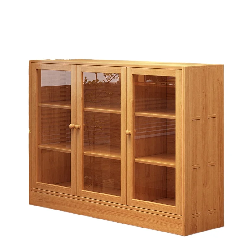 Solid wood bookcase Floor-to-ceiling locker Dust-proof lattice cabinet Log air cabinet Living room cabinet Storage and storage