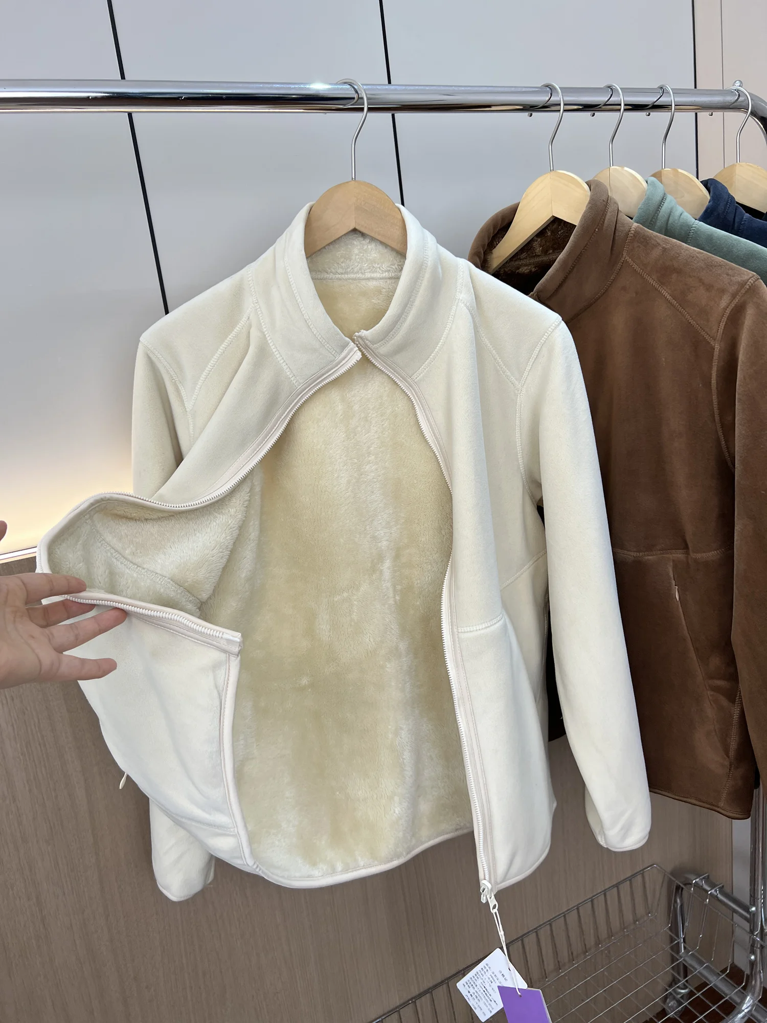 Men's Autumn Winter Solid Fleece Jacket Women Stand-Collar Double-Sided Heat-Retention Polar Coat Slim Fit Zip Warm Outerwear