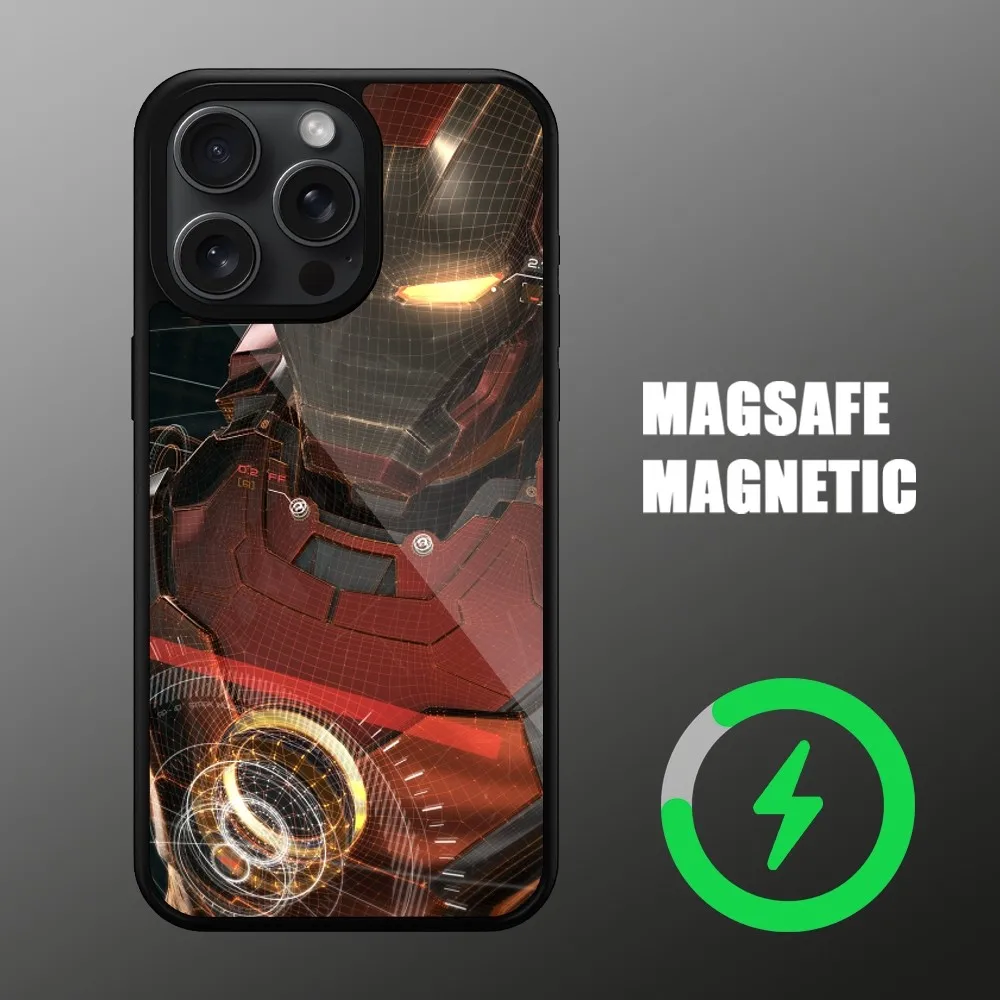 MINISO Marvel Iron Man Phone Case For iPhone Magsafe Magnetic Wireless 11 12 13 14 15 Pro Max Plus Charging Cover