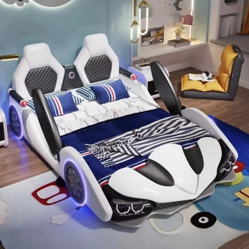 Creative car cartoon with guardrail single sports car leather bed