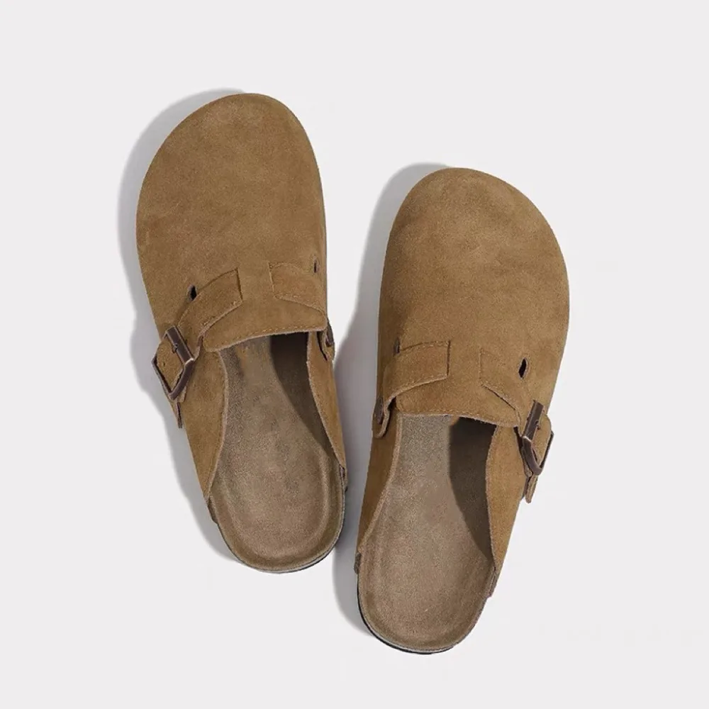 Zapatillas de gamuza para hombre y mujer, zuecos con plantilla de corcho, sandalias con soporte de arco, chanclas de playa al aire libre, zapatos
