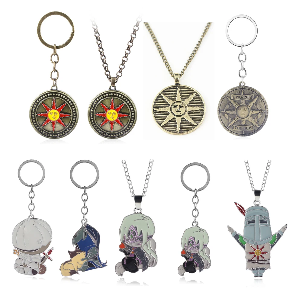 Game DARK SOULS Keychain Pendant Cosplay Accessories Solaire Logo Necklace Cosplay Accessories Man Jewelry Gift