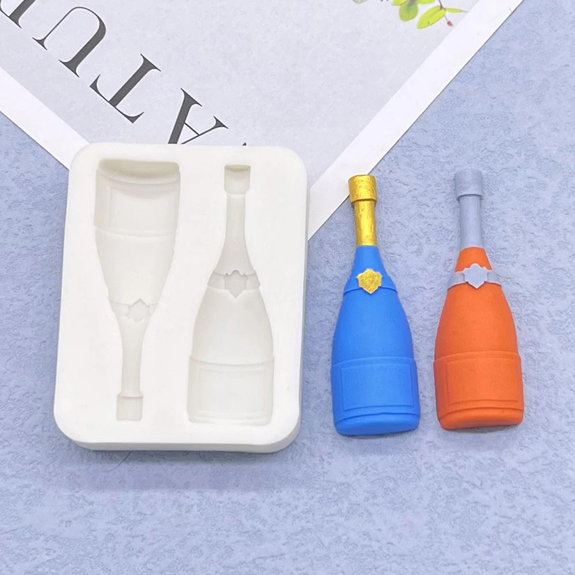 3D Champagne Wine Bottle Design Shapes Silicone Fondant Cake Chocolate Candy Silicone Decorating Mold Tools