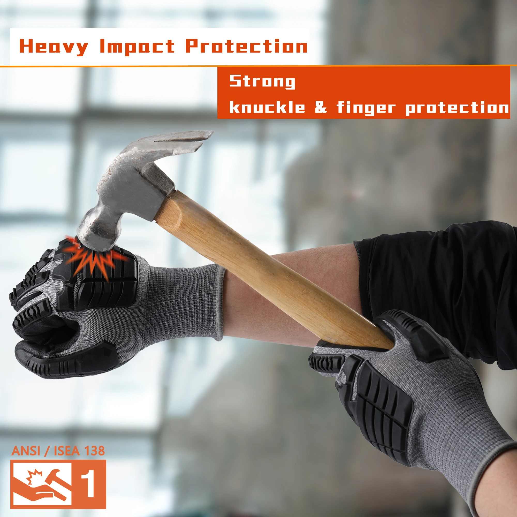 1 Pair of Anti-Impact Hammer Gloves with 3D PVC Patches - Ideal for DIY, Home Renovation, Carpentry, and Construction - Unisex