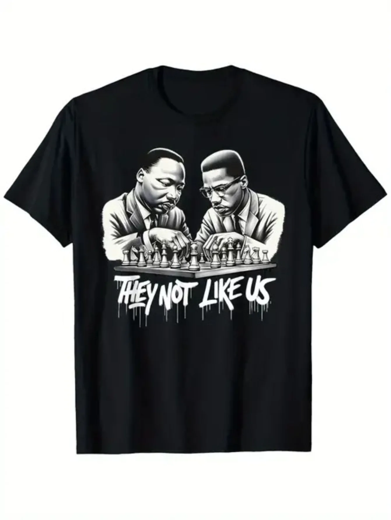 Men's Funny Martin Luther King Jr Chess & "They Not Like" Slogan T-Shirt - Breathable Cotton Short Sleeve Crew Neck Tee, Casual Regular Fit Black Top with Iconic Mlk Jr. Design for Chess Lovers & History Fans