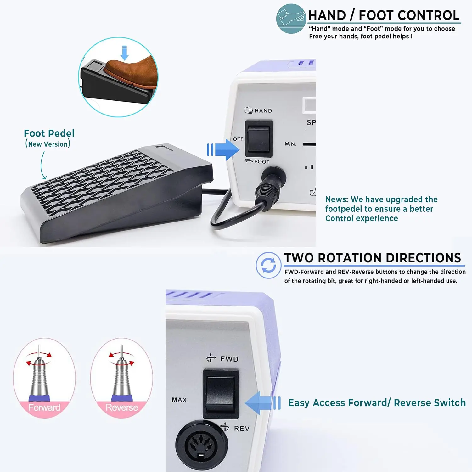 Professional Electric Nail Drill File 30000RPM Manicure Tool for Acrylic Nails Gel Polish Removal with Foot Pedal