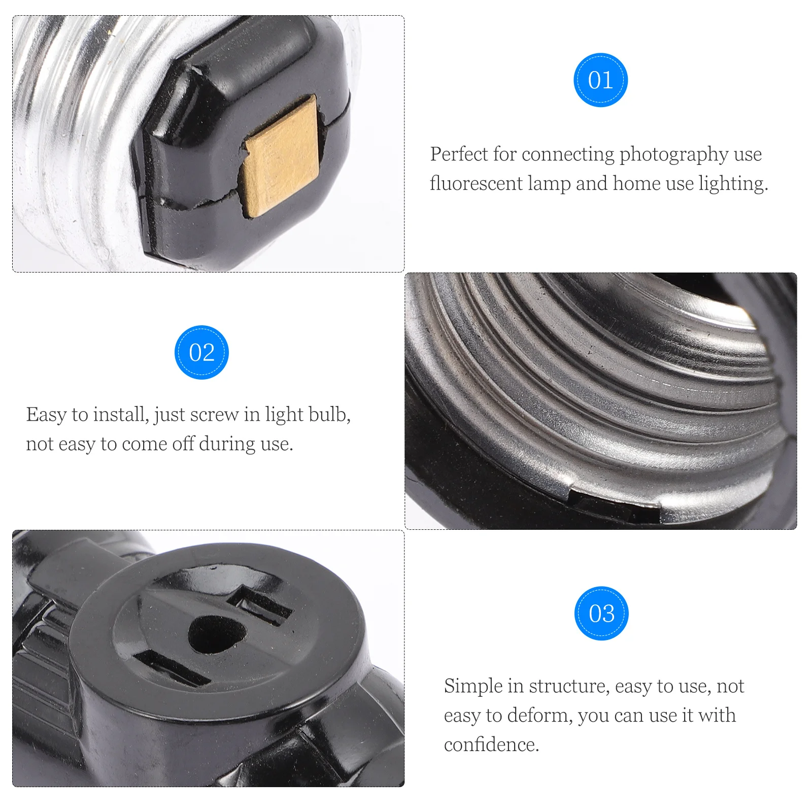 

2Pcs Light Socket to Plug Adapter E26 Us Outlet Splitter for Photography Workshop Garage Lighting Temporary Use