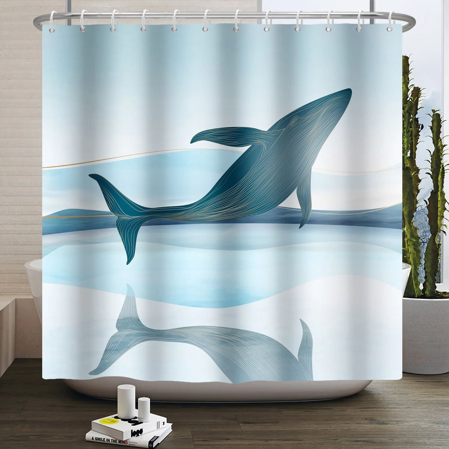 Whale Sea Animal Pattern Shower Curtain Coral Seashell Shell Bathroom Hanging Hooks Waterproof Opaque Shower Curtain Partition