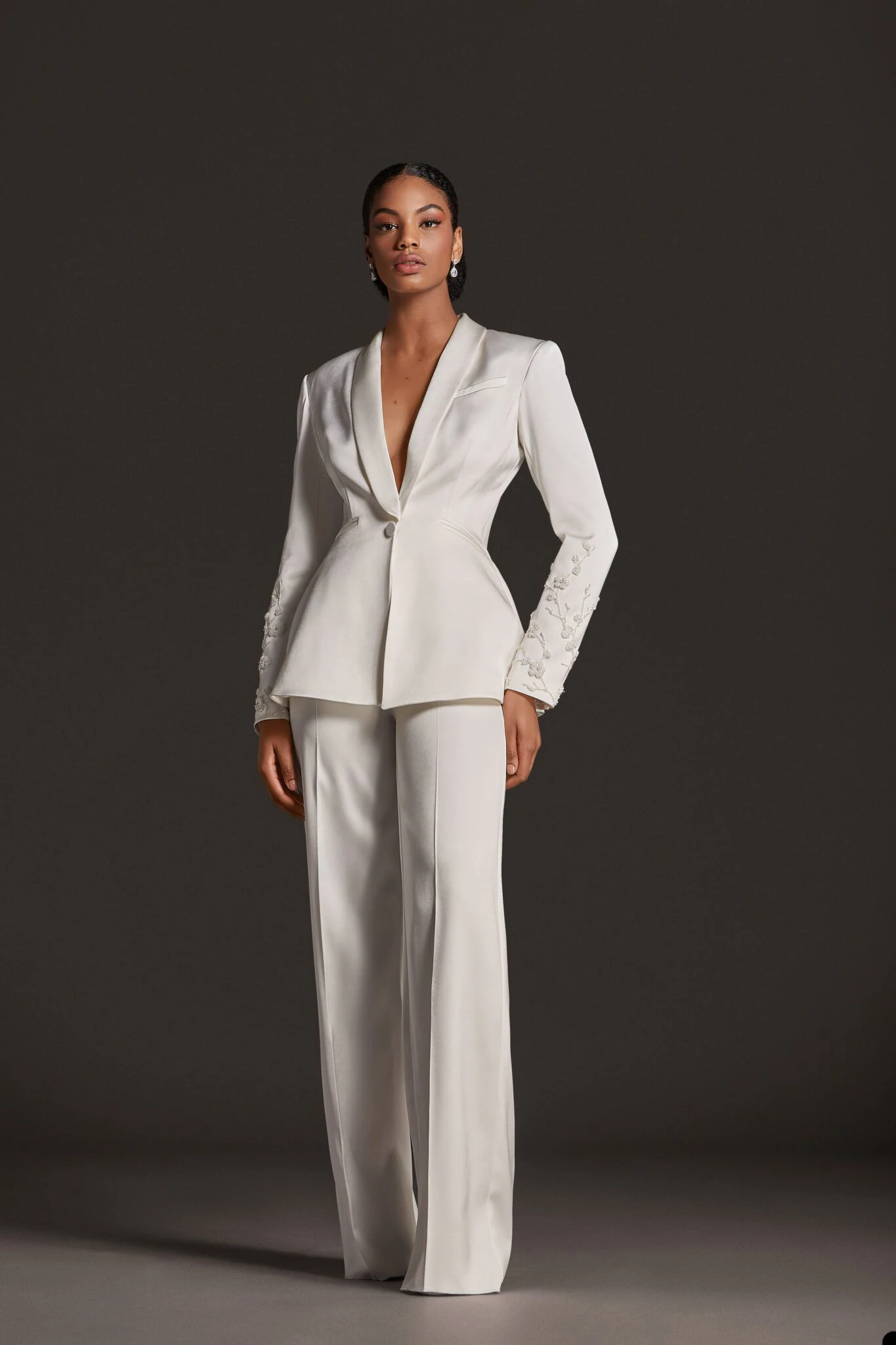 Simple White Mother Of The Bride Pant Blazer Suits One Button Applique Female Suit Lady Prom Party Casual Outfits