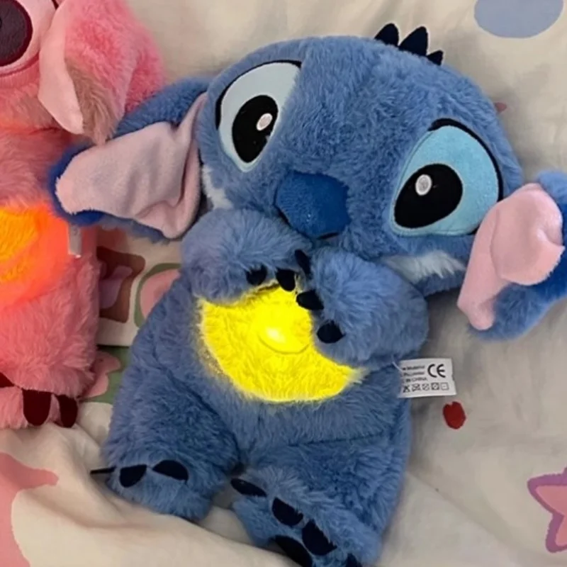 Disney-Lilo e Stitch Plush Doll, Boneca Autêntica, Respirar LED, Música, Action Figure, Dormir Acompanhar, Toy Gift for Baby