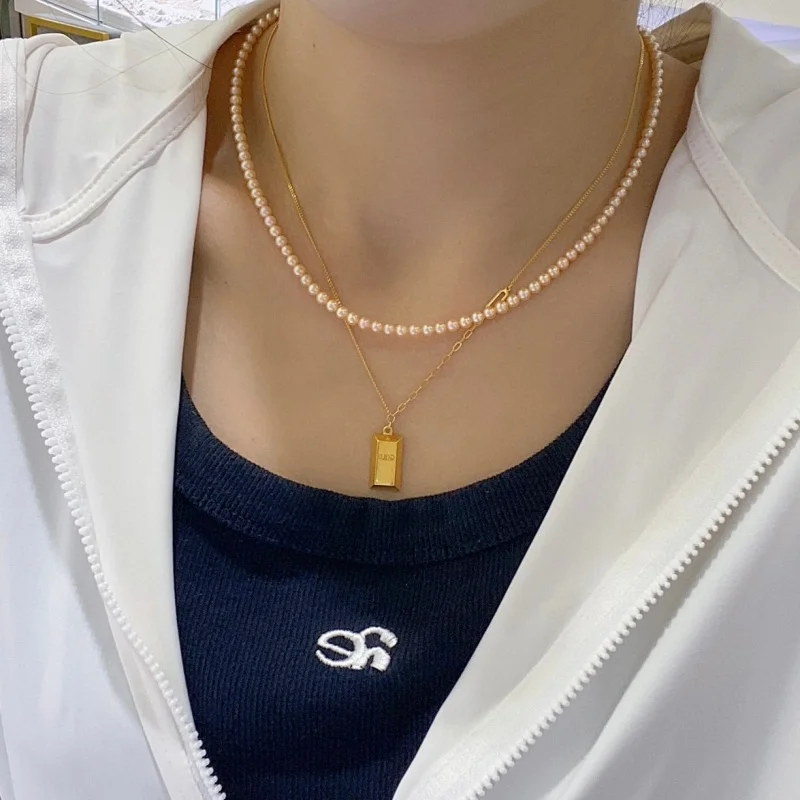 SGARIT Trending Jewelry 4mm 925 Silver Natural Freshwater Aurora Orange Baby Pearl Necklace for Women Special Color