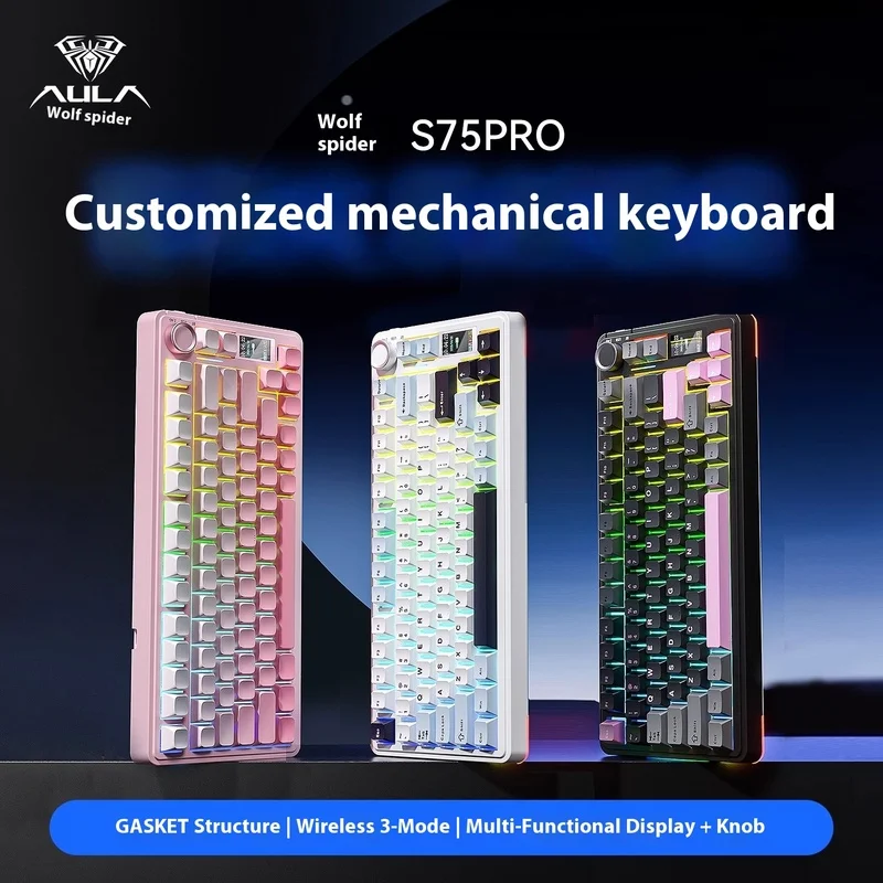 Aula S75pro لوحة المفاتيح الميكانيكية القابلة للتخصيص سماعة لاسلكية تعمل بالبلوتوث مكتب الألعاب Esports F75 ترتيب لوحة المفاتيح الشخصية