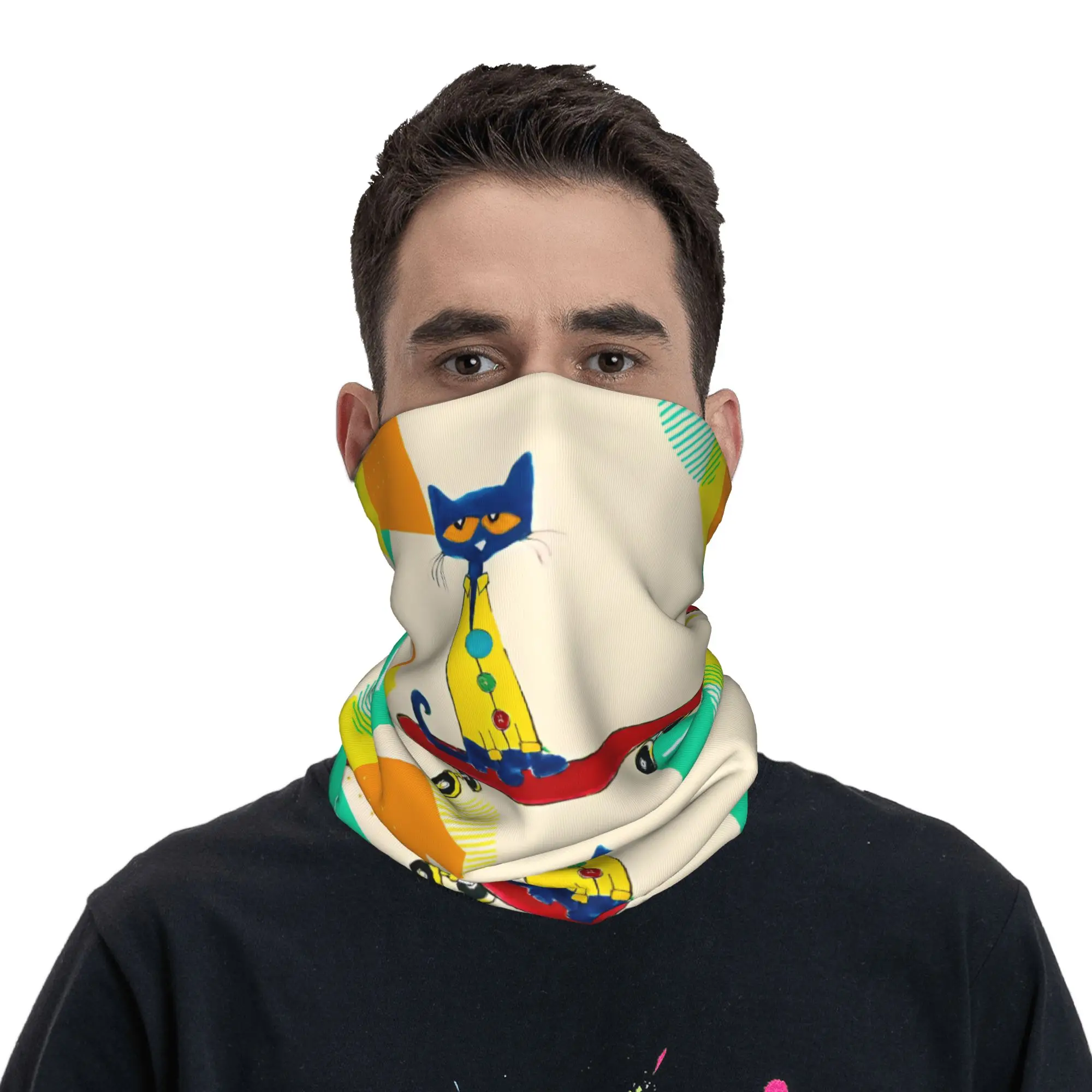 Pete the Cat  Skateboarding Cat Bandana Neck Gaiter Printed  Face Scarf Warm Balaclava Hiking Unisex Adult Washable