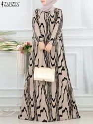 Vrouwen Vintage Lange Mouw Moslim Jurk Abaya Zanzea Bohemain Print Zonnejurk Mode Gewaad Femme Elegante Losse Vestidos Kaftan