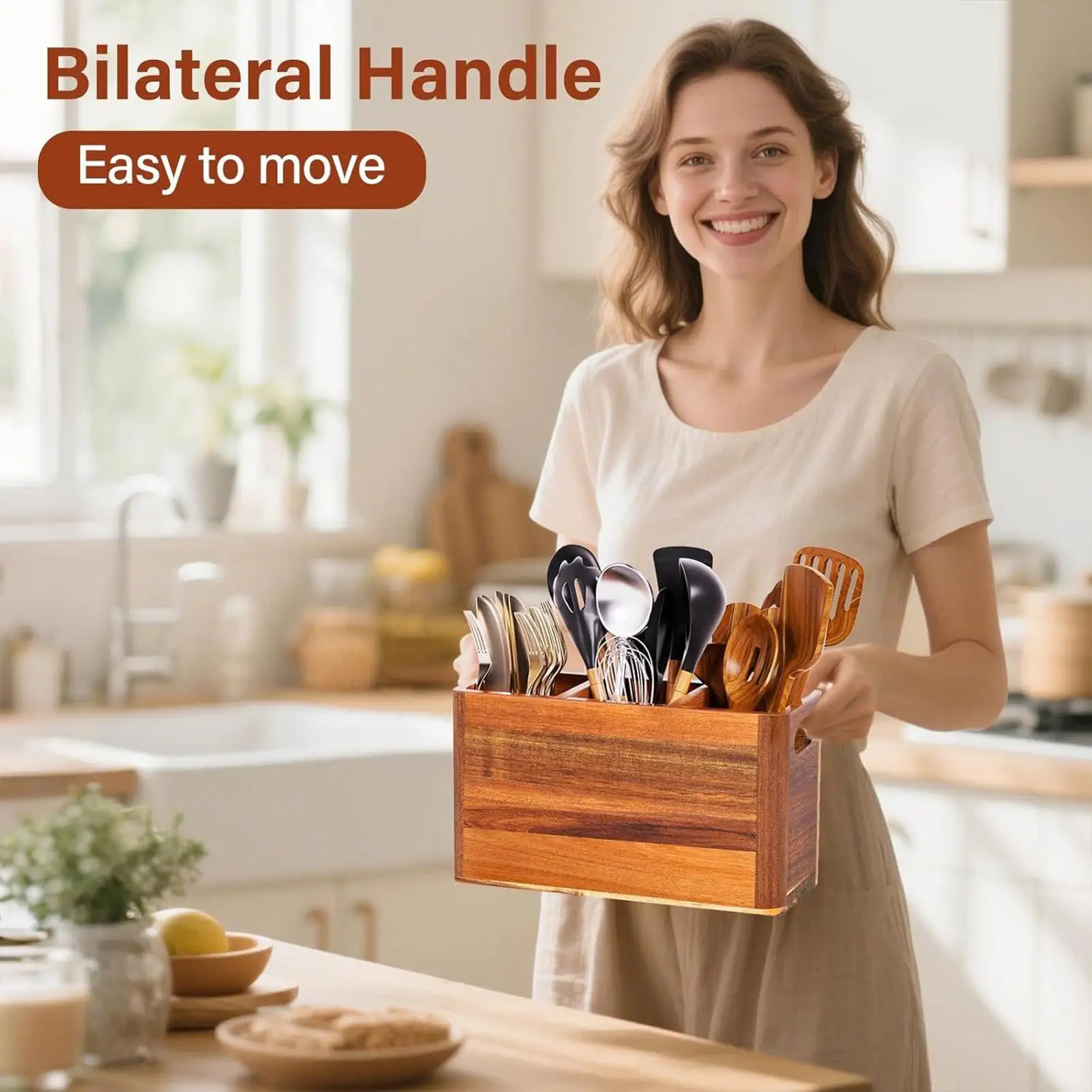 

Utensil Holder Counter Wooden Utensil Holder Organizer Cutlery Silverware Stand For Home Apartment RV Party Christmas Country