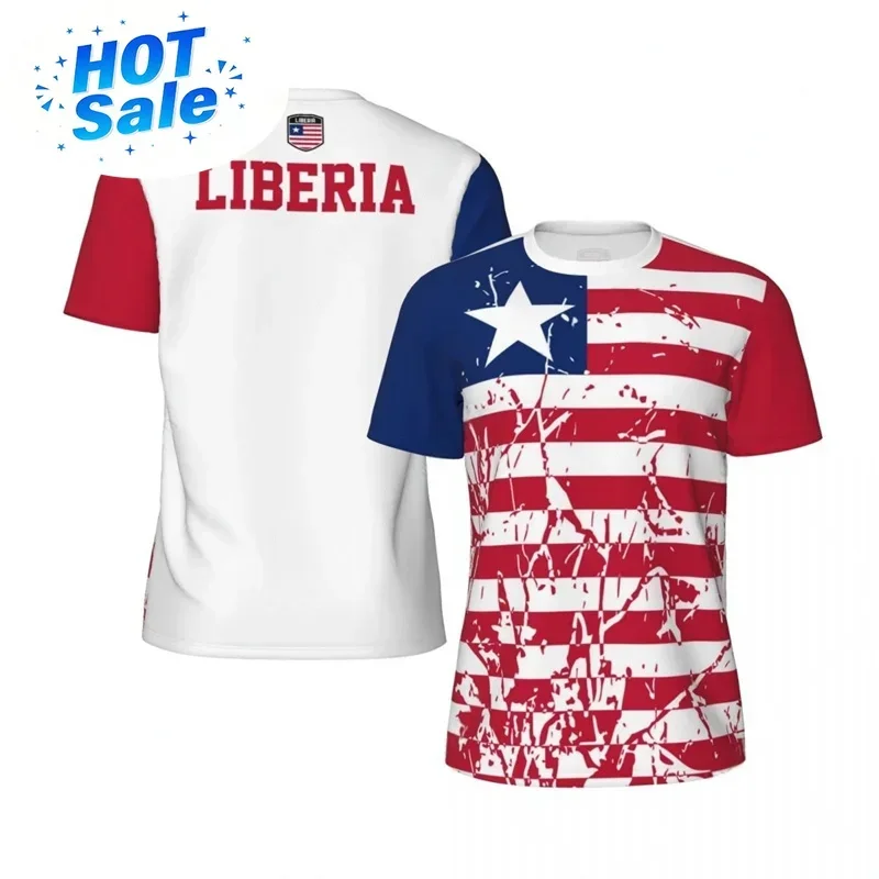 Liberia Flag T-shirt Summer Round Neck T Shirt Sports GYM Running Short Sleeve 3d Printing Football Jersey Oversized T Shirts