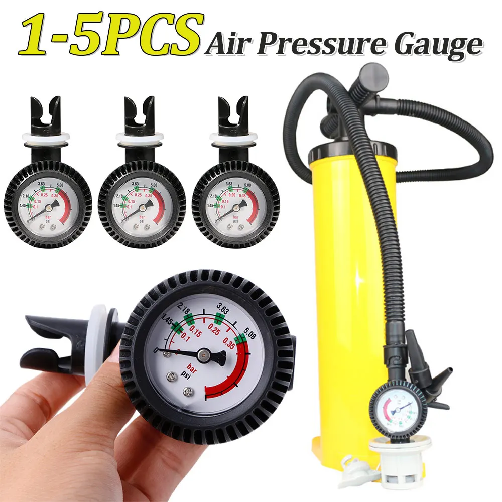 

1-5PCS Air Pressure Gauge Kayak 5 PSI Testing Air Pressure Valve Connector Inflatable Boat Surfing Board Boat Air Thermometer