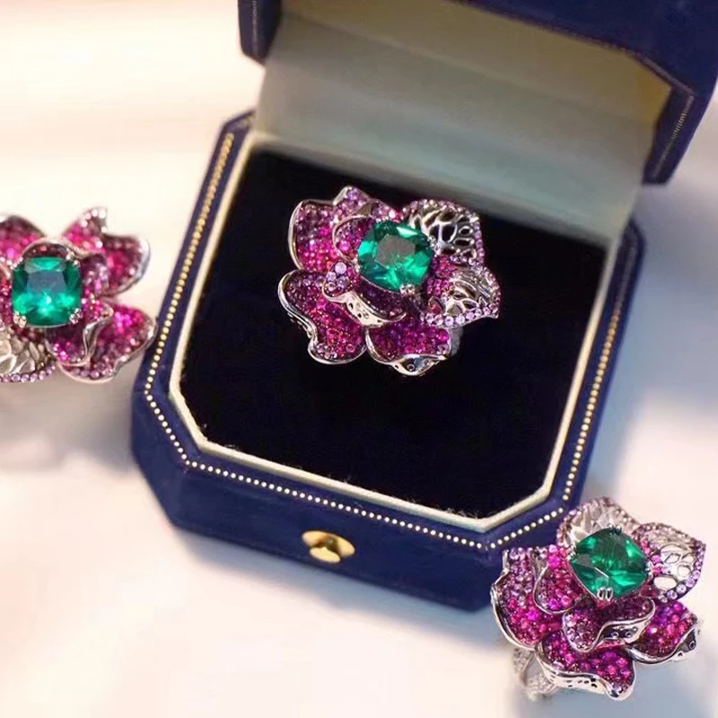 

Flower Ring 925silver with Zircon Open Style Arbitrarily Size Free Shipping for Women Fine Fewelry