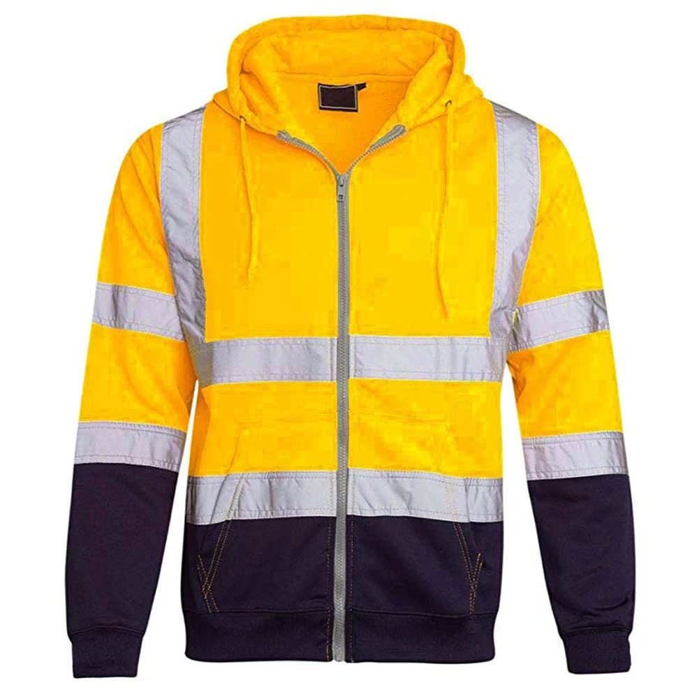 Nighttime Safety Reflective Hoodie Fleece Jacket Men's Work Fleece Jacket Work Fleece Lining Reflective Strips Color Blocking