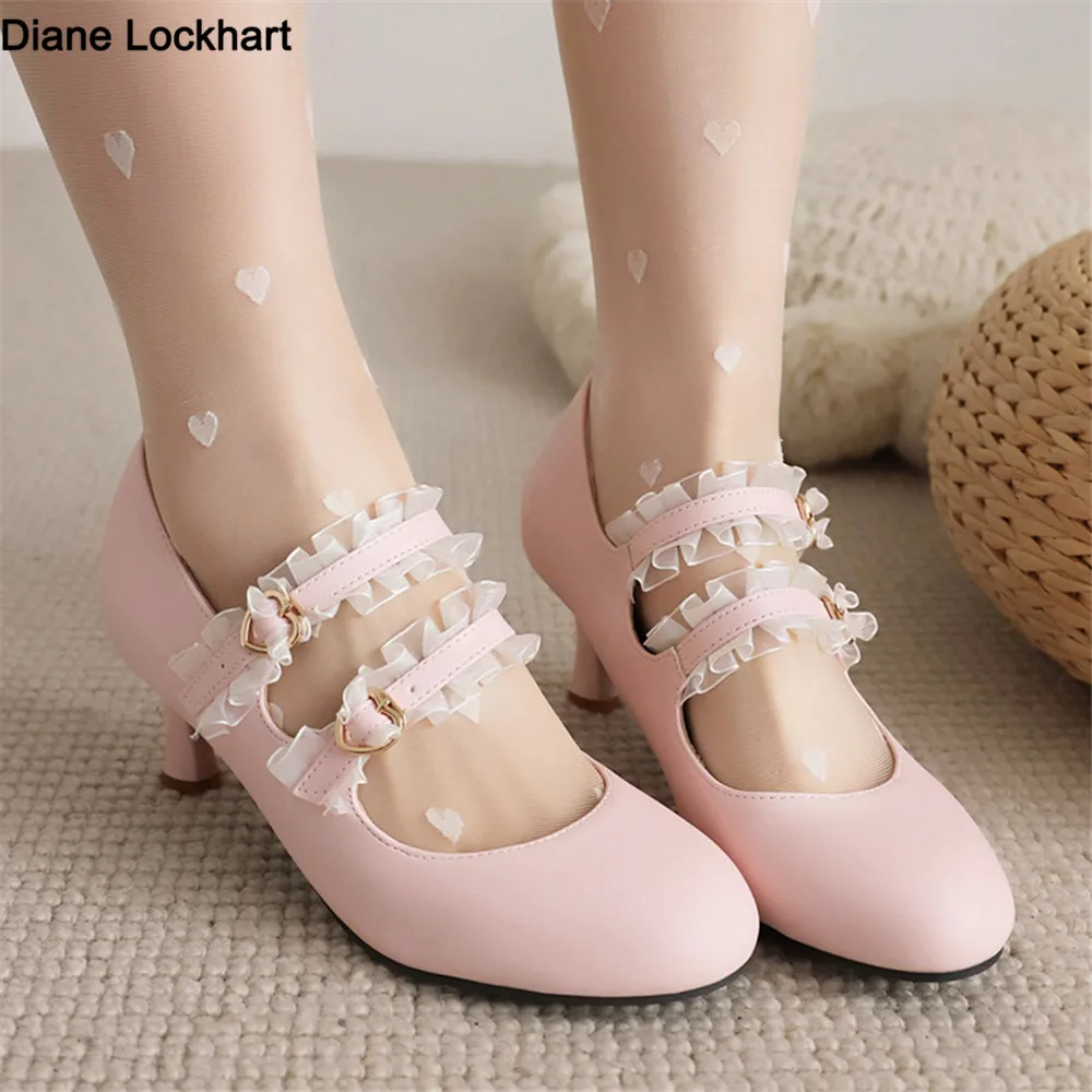 

Весенние женские туфли-лодочки Мэри Джейн на тонком высоком каблуке с круглым носком, вечерние, свадебные, косплей, белые, розовые, черные, синие туфли принцессы с пряжкой в стиле Лолиты