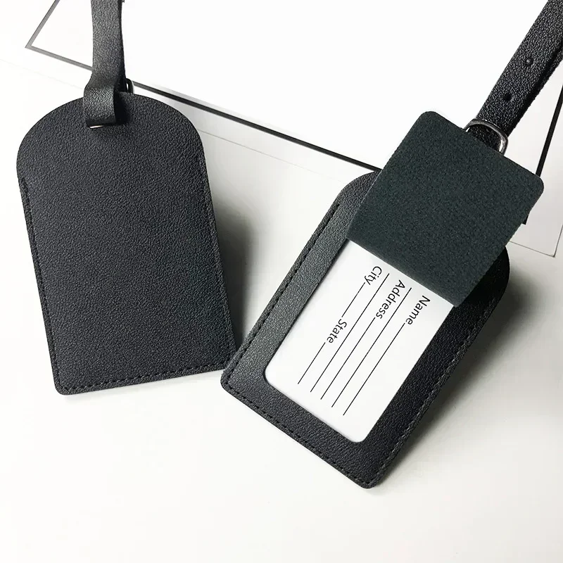 Leather Business Travel Luggage Tag Suitcase Address Label Luggage Boarding Case Label Name ID Address Clip Travel Accessories