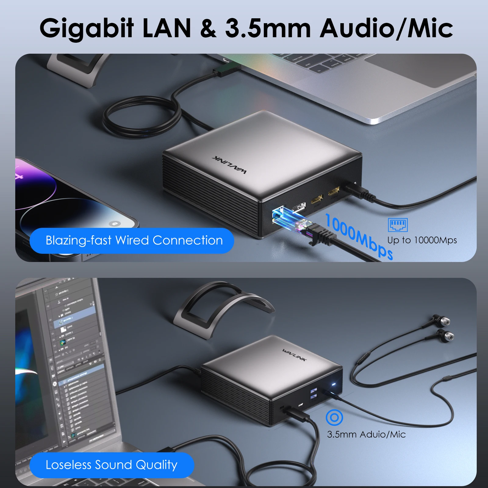 WAVLINK PD3.1 محطة إرساء USB C ثلاثية العرض 125 وات شحن 8K HDMI * 2 8K Displayport RJ45 10G USB-C قفص الاتهام لـ M1/M2/M3 & Win #6