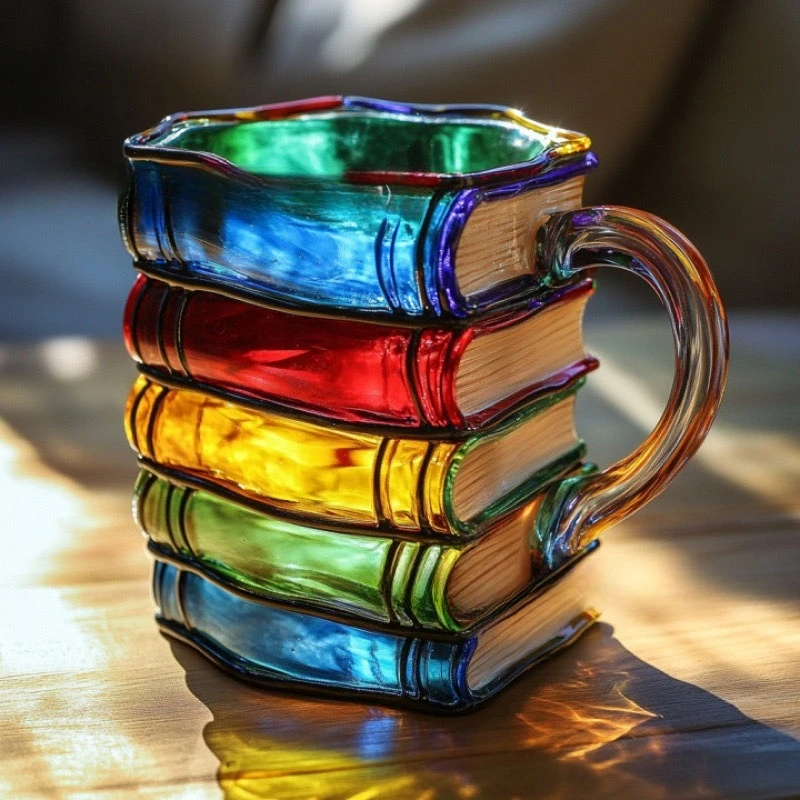 Painted Book Mug  Novelty 3d Painted Books Coffee Mug Unique Colorful Resin Books Stack Coffee Cup Collection Gifts