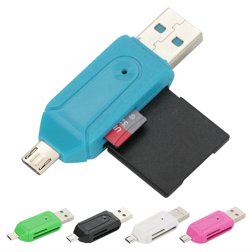 500pcs Portable 2 in 1 USB OTG Card Reader High Speed Universal Micro Usb TF SD Card Reader Adapter for Computer PC Phone