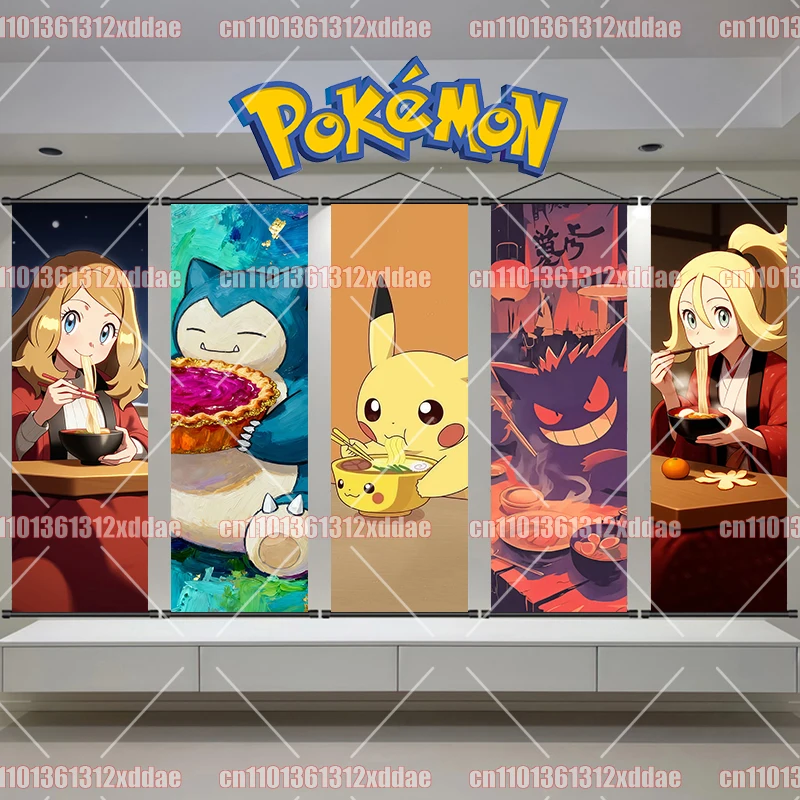 

Постер-свиток HD с изображением милых покемонов и тренеров: Эш Кетчум, Сквиртл, Генгар, Иви, Чармандер, Бульбазавр, Снорлакс. Подарок.