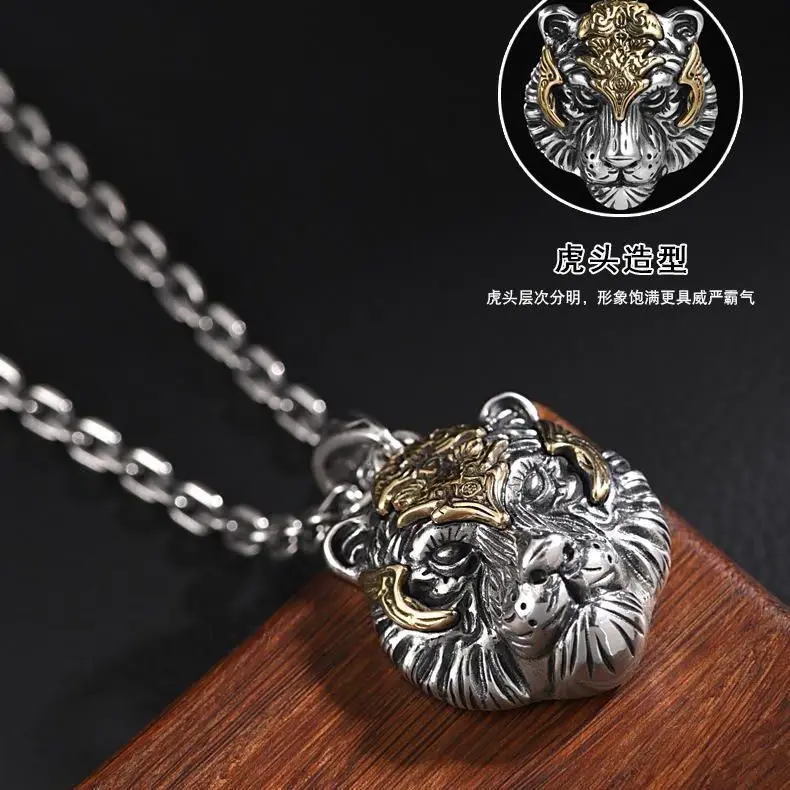 Fashion Aesthetic Vintage Tiger Head Domineering Pendant Mature Man Personality Beast Zodiac Necklace Party Statement Jewelry