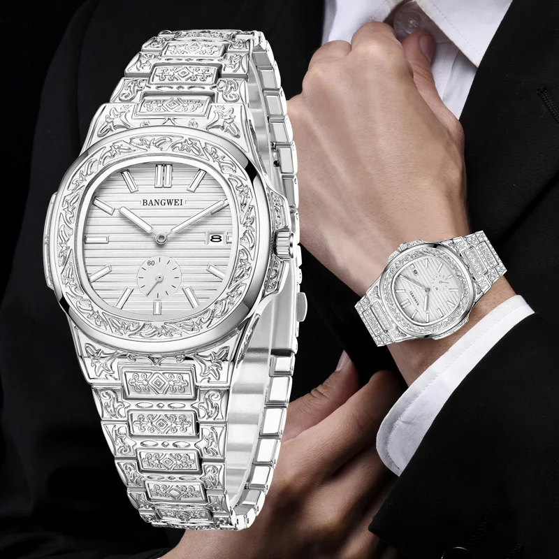 

LIGE модные элитные брендовые винтажные мужские кварцевые часы с цветочным узором и резьбой, мужские наручные часы с автоматической датой, светящиеся часы для мужчин