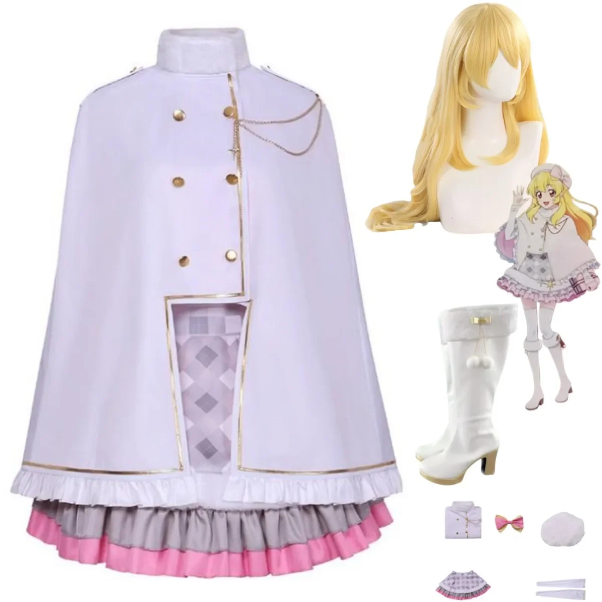 Anime Aikatsu！Hoshimiya Ichigo Cosplay Costume Winter Uniform Shawl Skirt Lolita Wig Shoes Woman Cute Christmas Halloween Suit