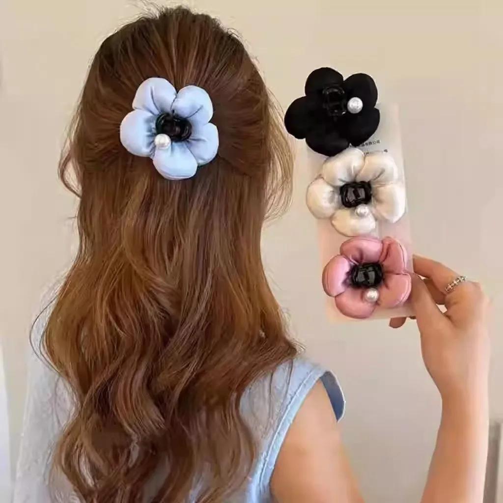 

Sweet Sponge Puff Flower Hairpin Ins Style Cute Side Bangs Girl Small Hairpin Hair Accessories