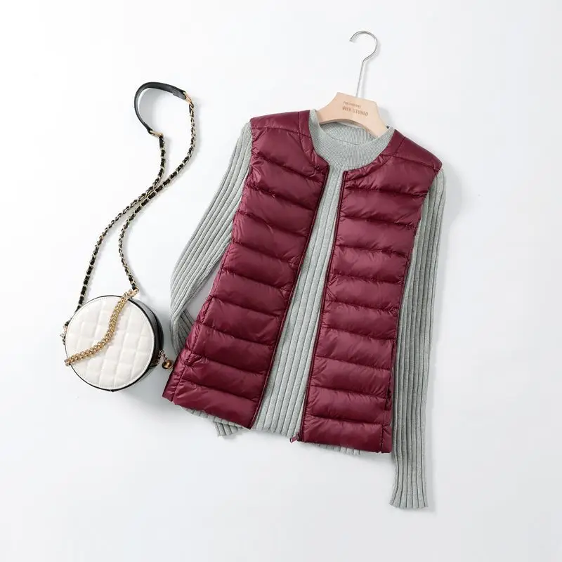 Chaleco ligero De plumas para Mujer, Chaqueta acolchada sin mangas con cuello redondo, chaleco De invierno portátil para Mujer, Chaqueta De Mujer VT-327