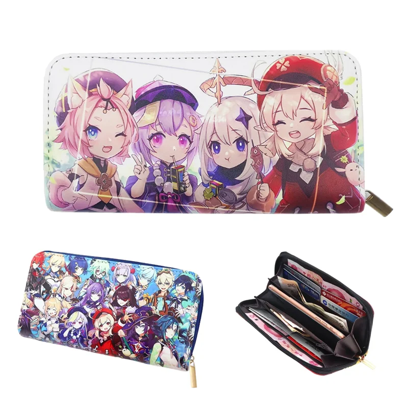 

Многослойные кошельки из искусственной кожи с рисунком аниме Xiao Hutao, портативный кошелек для косплея с мультипликационным рисунком, сумка для монет, кошелек на молнии, подарок