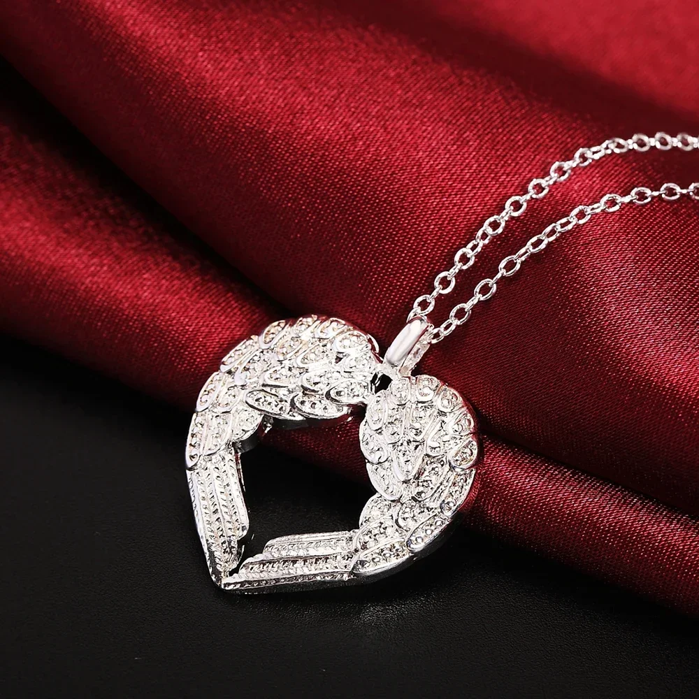 New fashion 925 Sterling Silver Necklace For Women Jewelry Angel wings heart Pendant Christmas gifts party Wedding