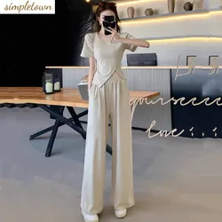 Summer new high-end niche irregular fashion suit loose high waist slim fit fashionable wide leg pants two-piece set