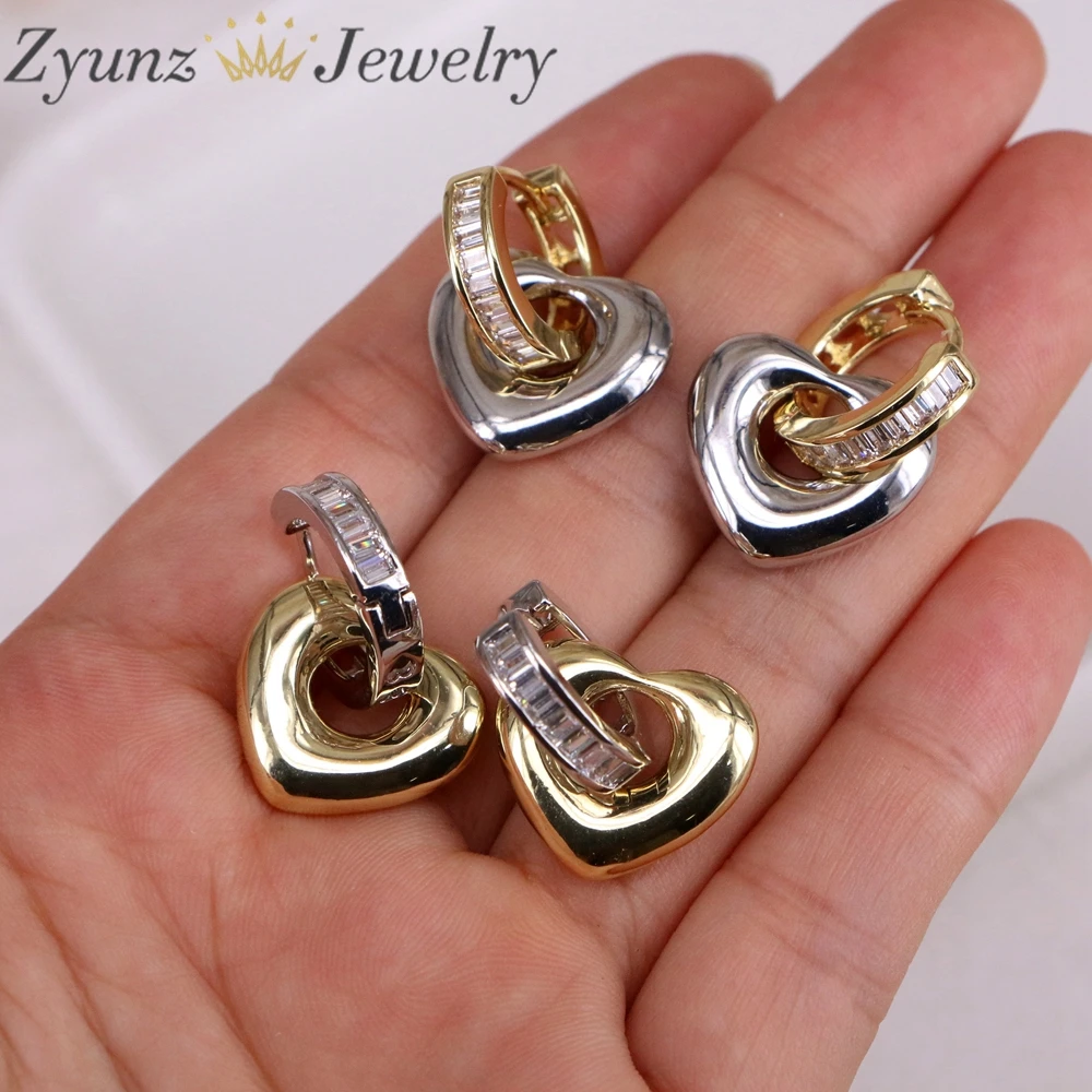 

5Pairs, Romantic Love Heart Gold Plated Drop Earrings for Women Fashion Cubic Zirconia Jewelry Best Engagement Gift