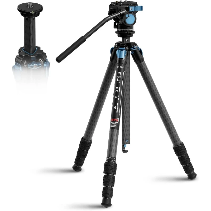 AM-124 Carbon Fiber Tripod Camera Tripod for Travel, Triangular Center Column, Side Loading QR Plate,home.