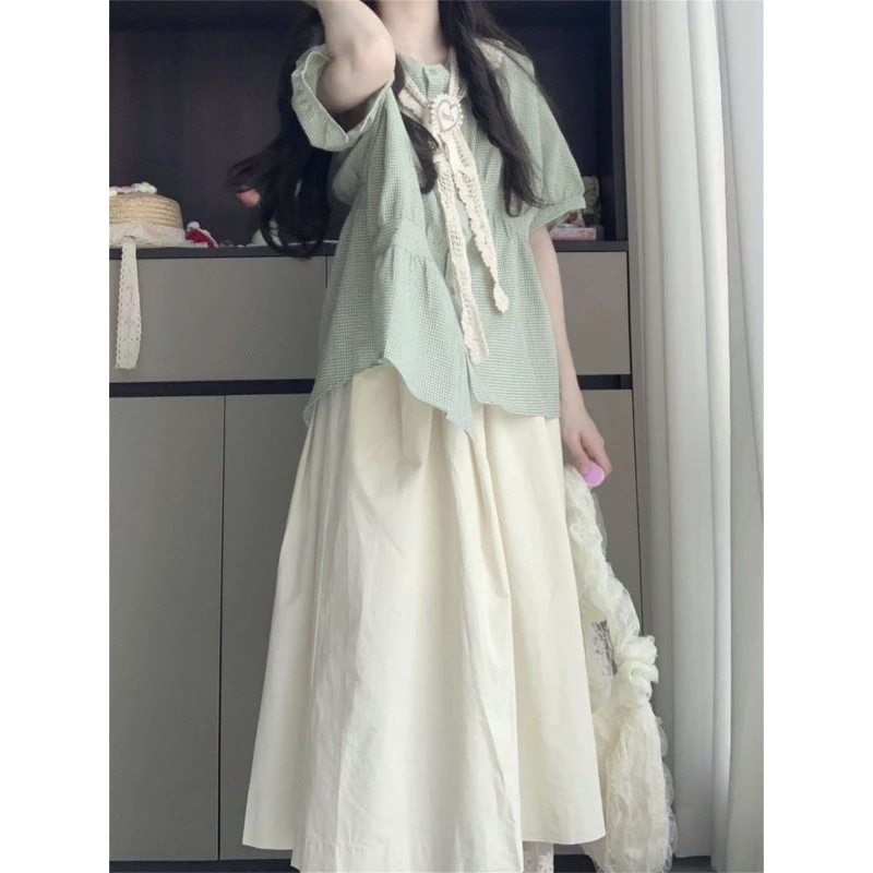 تنورة Sweet Japanese Sle College Faion للسيدات صيفية Ort Sve Irt وF طقم مكون من قطعتين بخصر عالٍ على شكل حرف a Dr