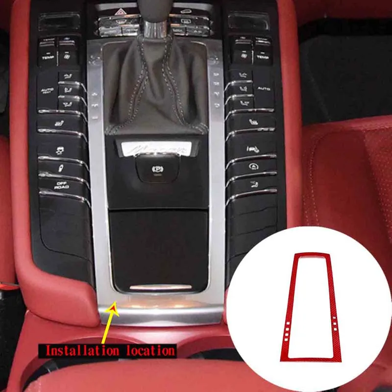 

For 2014-2020 Porsche Macan Real Carbon Fiber Red Central Control Gear Panel Cover Decorative Protective Frame Car Accessories