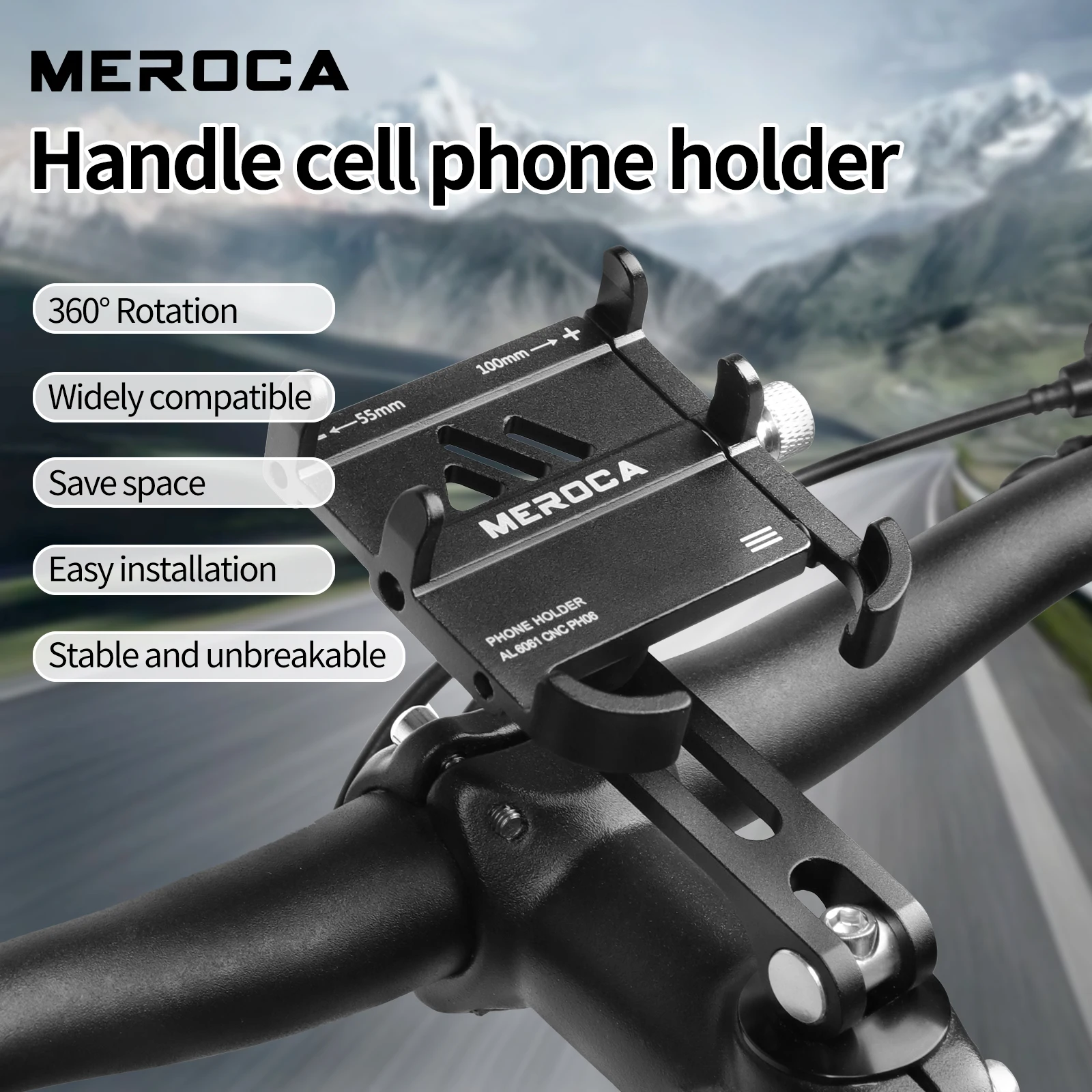 MEROCA Aluminum Alloy Bicycle Cell Phone Holder Anti-sli For 3.5-6.5 Inch Cell Phone Mountain Bike Stem Mount Cell Phone Holder