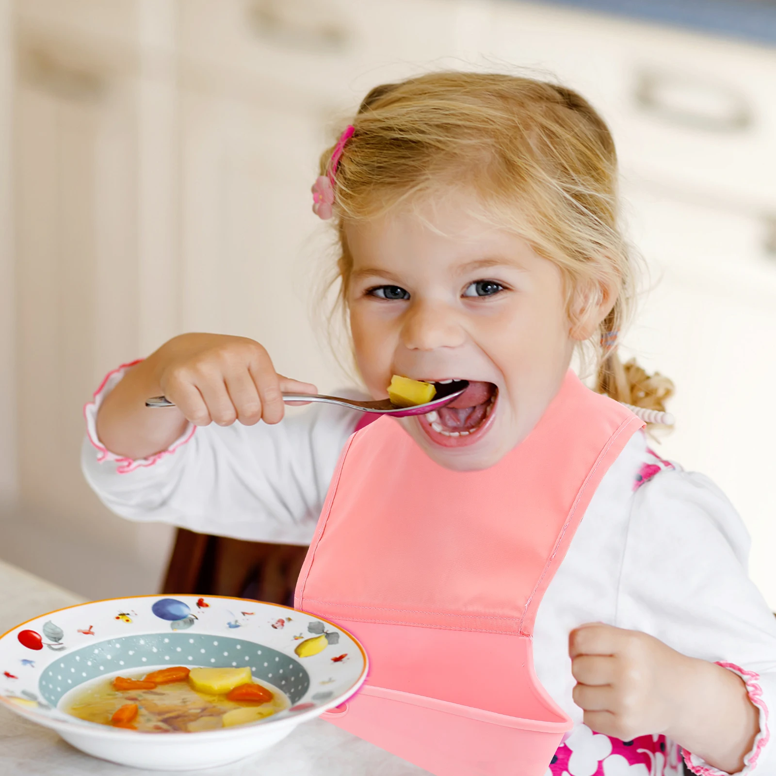

Waterproof Baby Bibs TPU Fabric Soft Rubber Durable Adjustable Infant Apron Lightweight Easy Clean Toddler Feeding Washable
