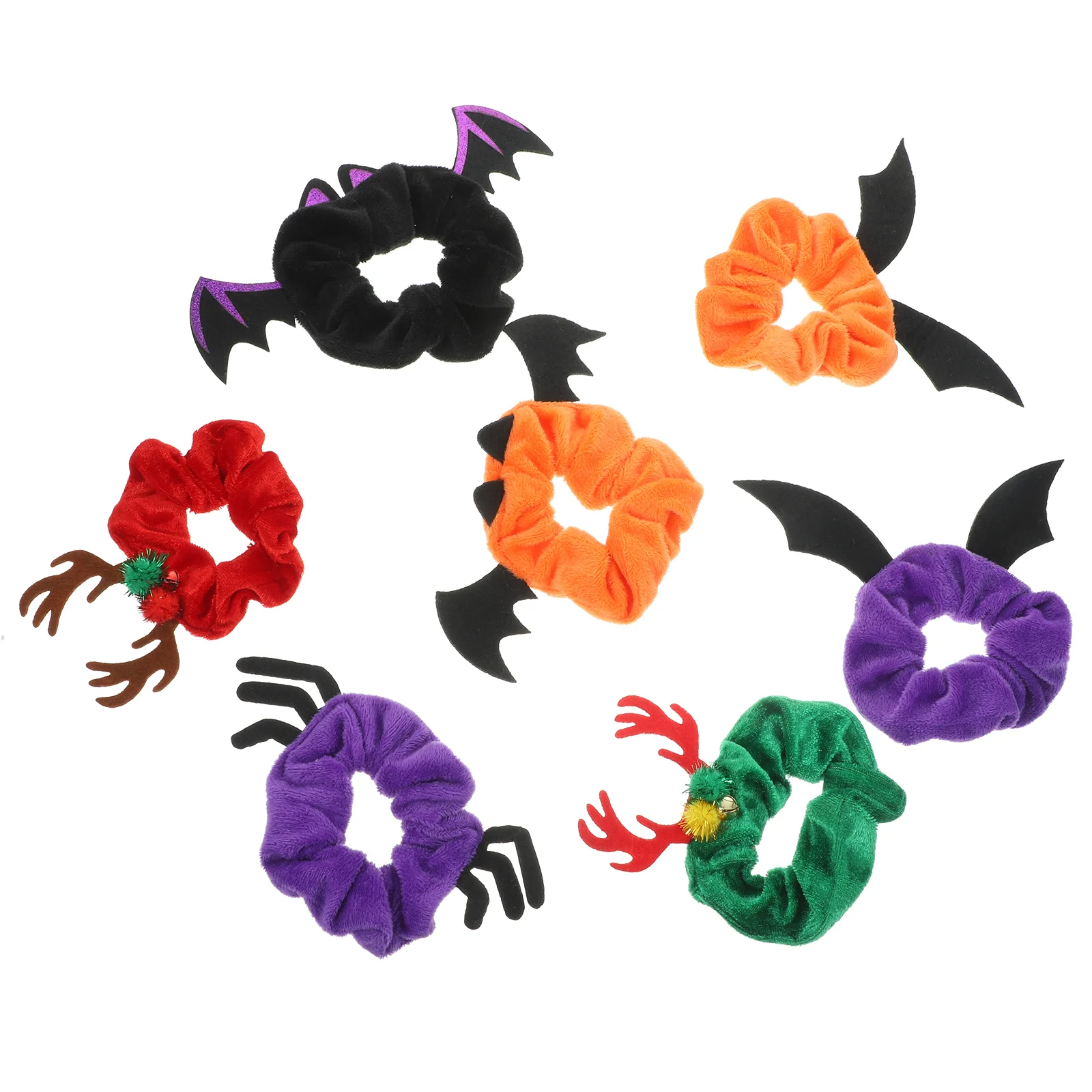 7Pcs Halloween Ponytail Holders Decorative Ponytail Holders Halloween Theme Headdress (Mixed Style) halloween hair ties