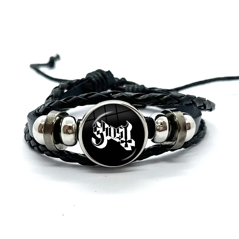 Ghost Rock Band PaPa Black Leather Bracelets  Multilayer Braided Bracelets Bangles Handmade Jewelry Gifts