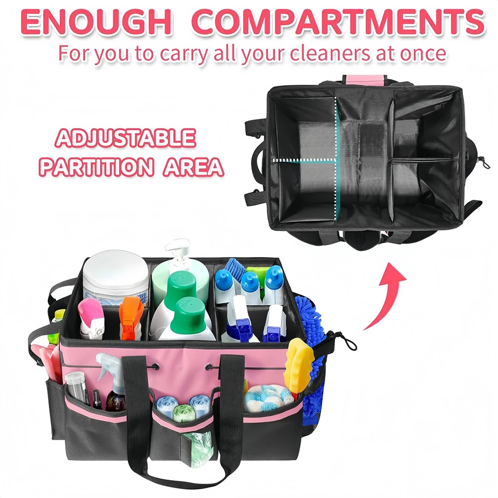 Large Capacity Cleaning Tool Tote Bag Waterproof Oxford Organizer with Multiple Pockets Dividers for Car Housekeeping Storage
