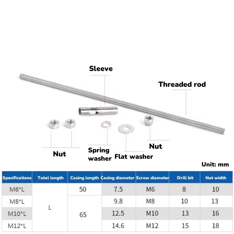 304 Stainless Steel Expansion Screw M6 M8 M10 M12 Wedge Anchor Through Bolt Car Repair Gecko Repair Internal Expansion Bolts