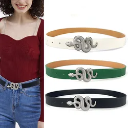 Silver Snake Buckle Ladies Fashion Trend Belt Simple Wild PU Soft Leather Belt European Jeans Trousers New Accessories Waintband